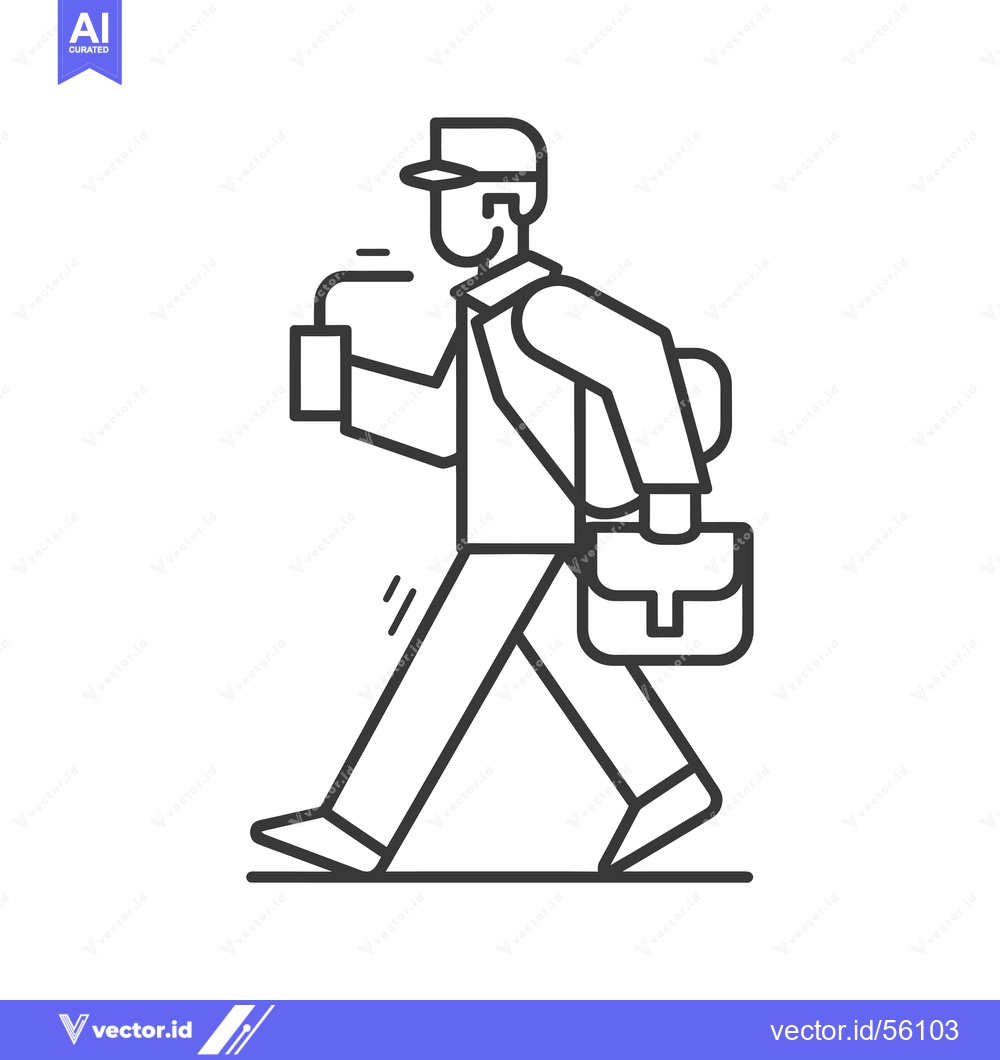 Premium Vector dari Line Drawing of a Man Walking with a Cup and a Bag