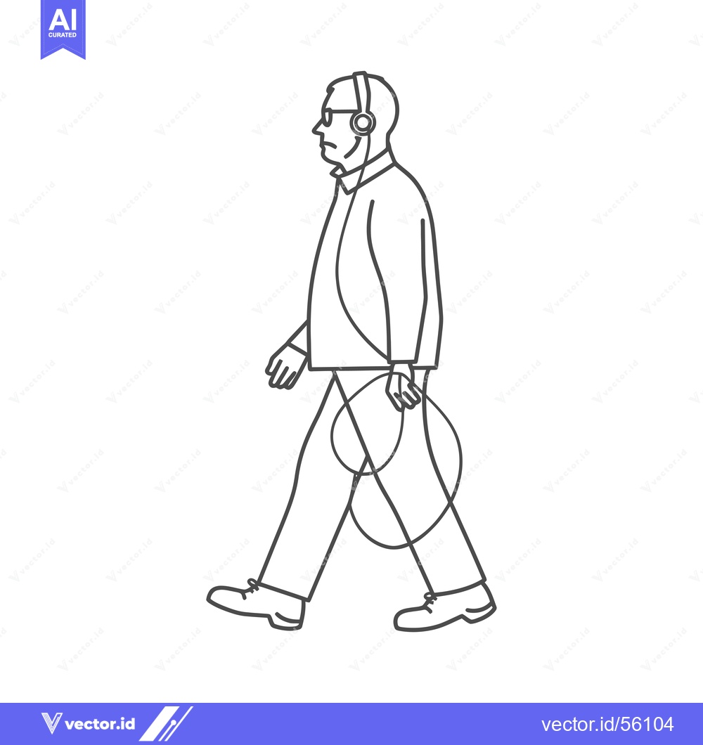Premium Vector of Line Drawing of a Man Walking with Headphones