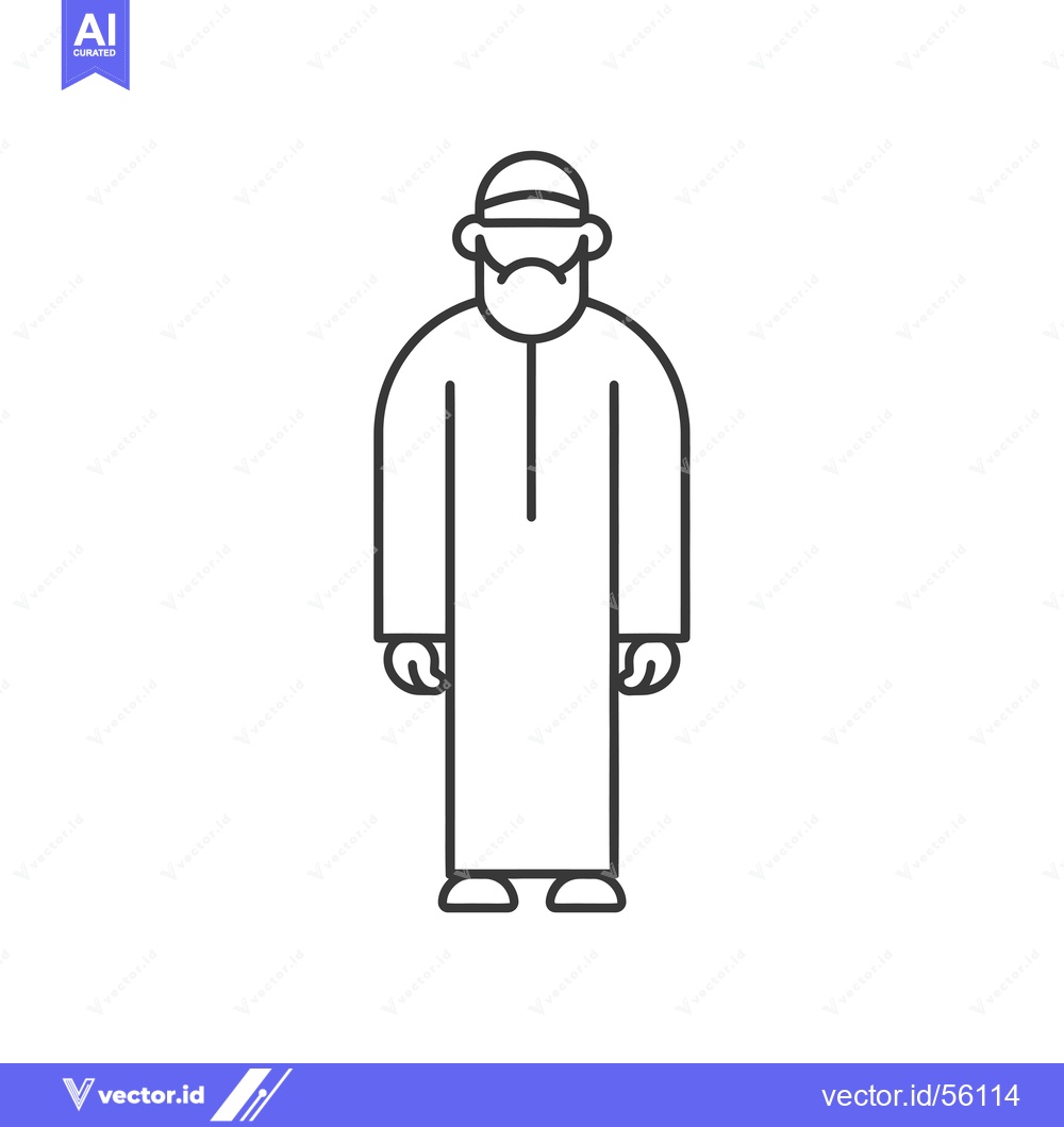 Premium Vector dari Line Drawing of a Man Wearing a Thobe and a Hat