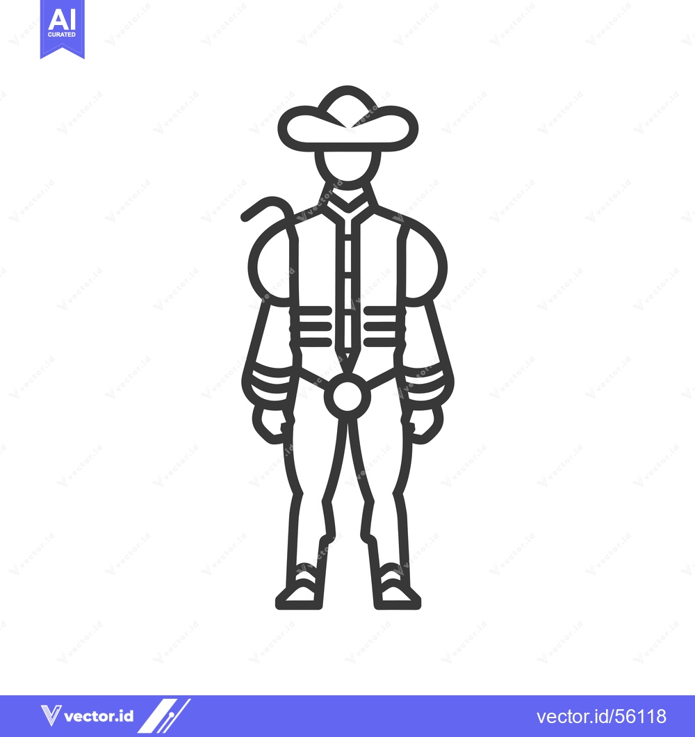 Premium Vector dari Line Drawing of a Man Wearing a Wide-Brimmed Hat and a Elaborate Outfi