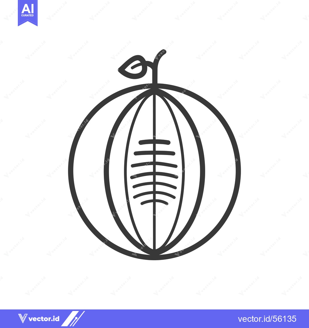 Premium Vector dari Line Drawing of a Melon with a Stem and Leaf