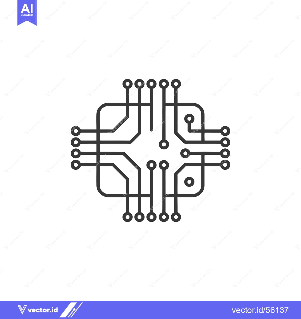 Premium Vector dari Line Drawing of a Microchip with Circuitry