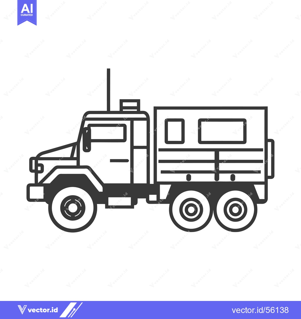 Premium Vector dari Line Drawing of a Military Truck with a Cargo Bed
