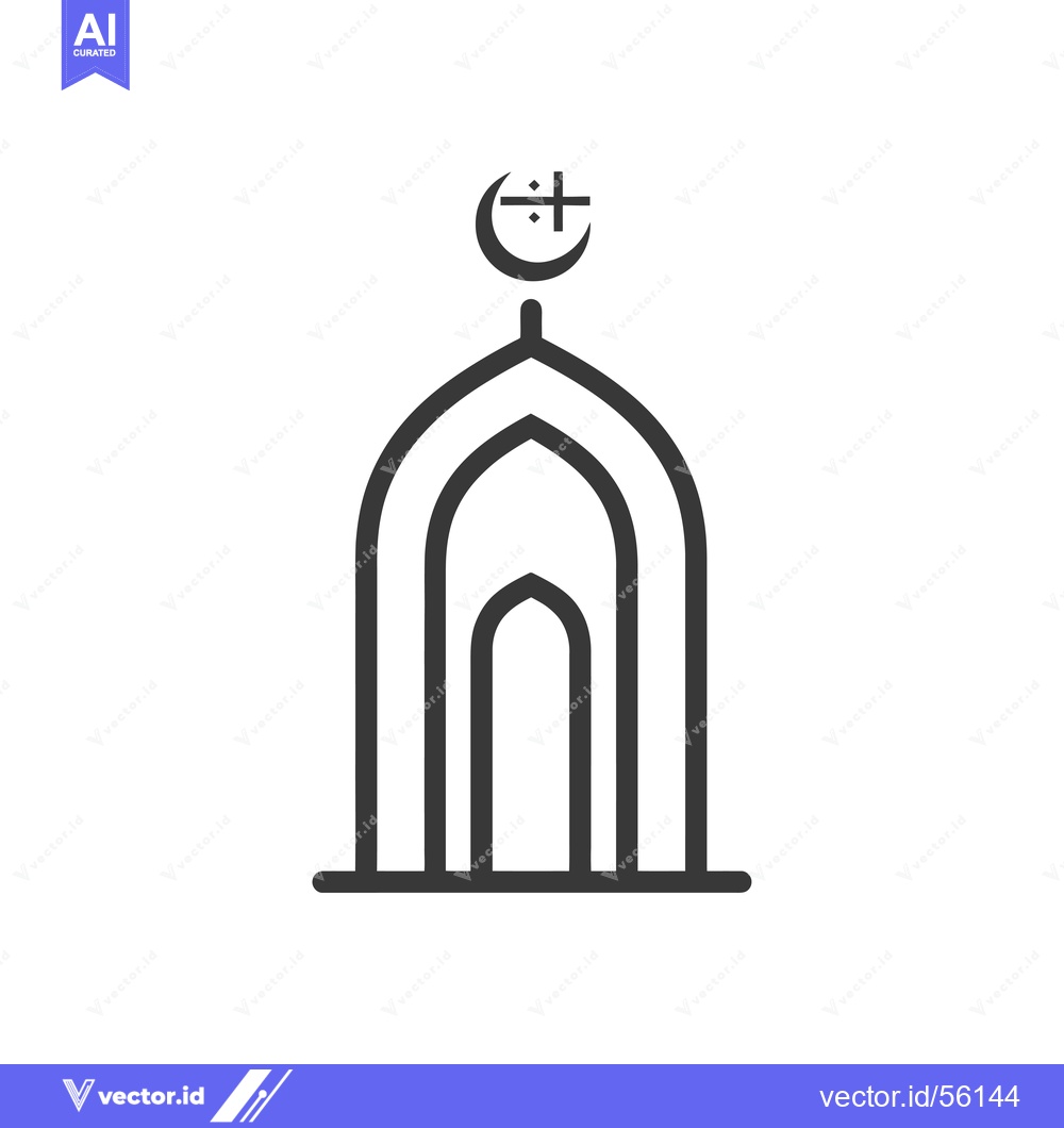 Premium Vector of Line Drawing of a Mosque with Crescent Moon and Star