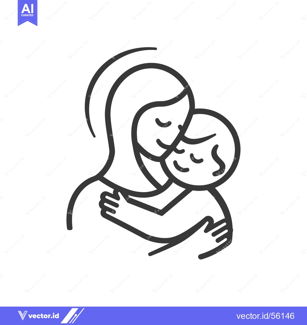 Premium Vector of Line drawing of a mother hugging her child