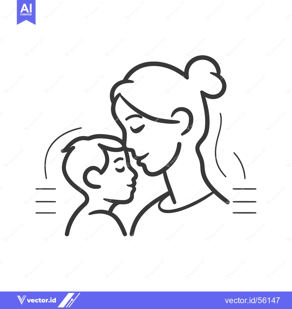 Premium Vector of Line drawing of a mother kissing her child on the forehead