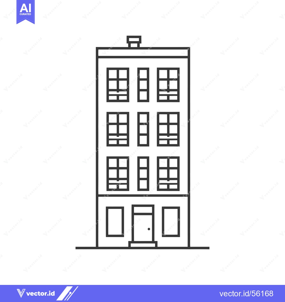 Premium Vector dari Line drawing of a multi-story building with windows and a door