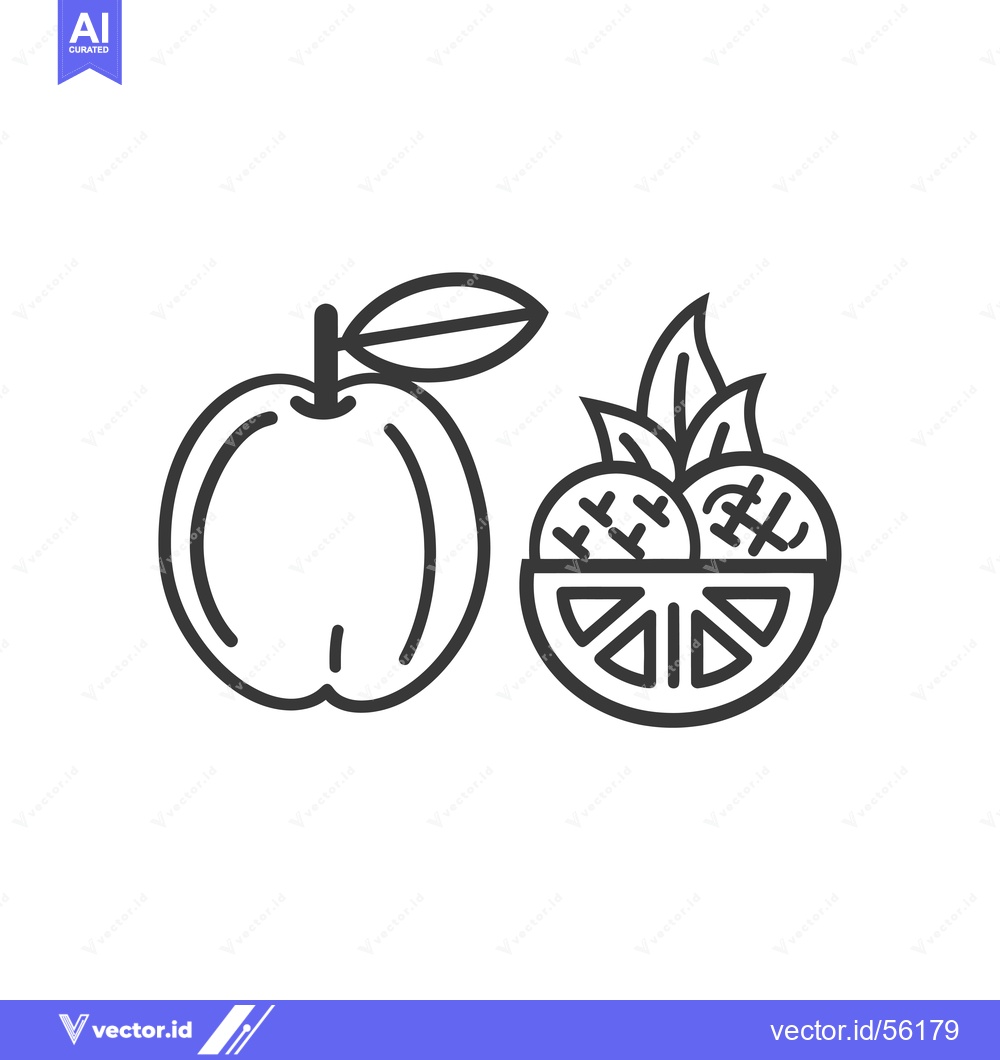 Premium Vector dari Line Drawing of an Apple and a Citrus Fruit with Leaves