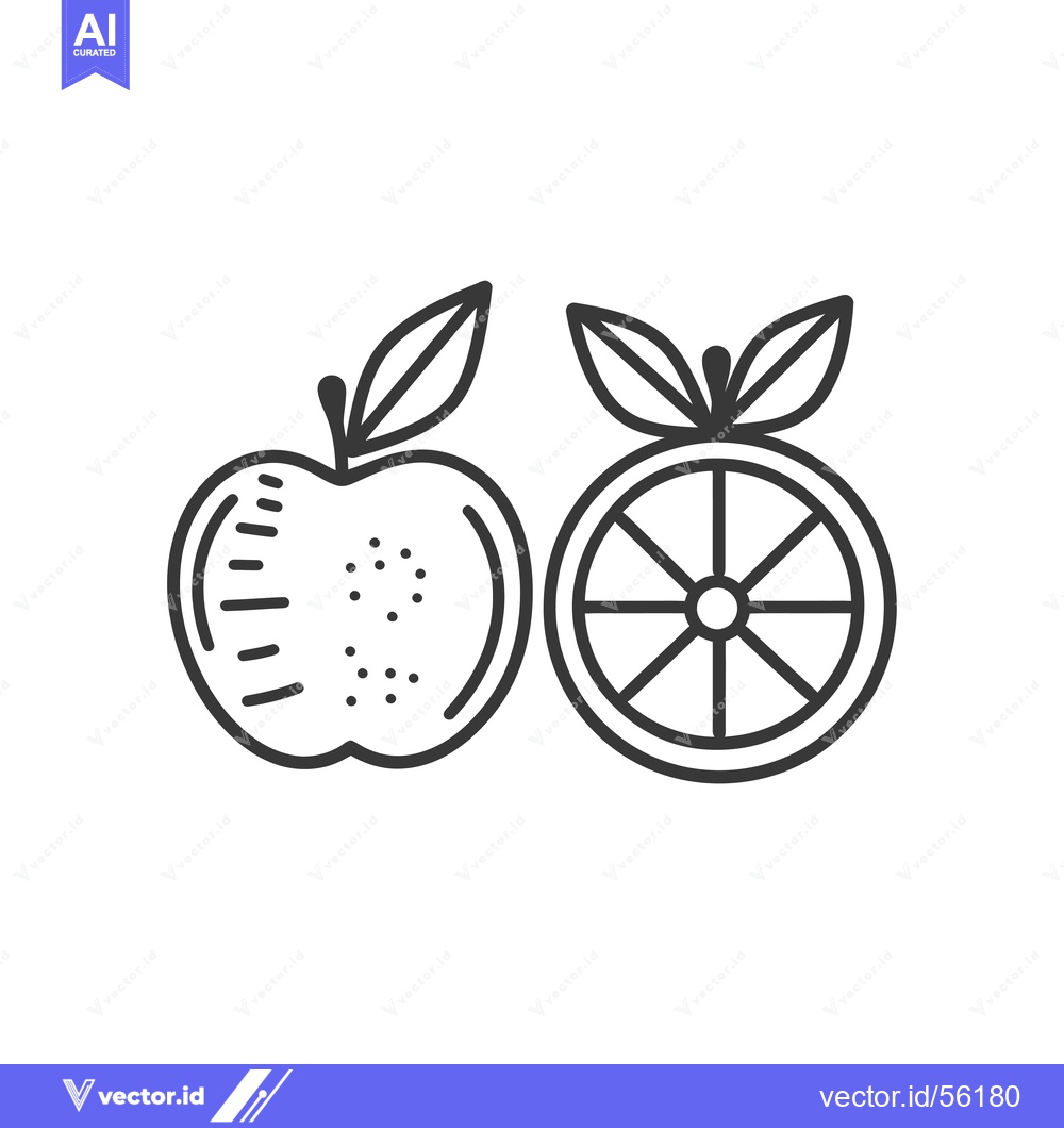 Premium Vector of Line Drawing of an Apple and an Orange