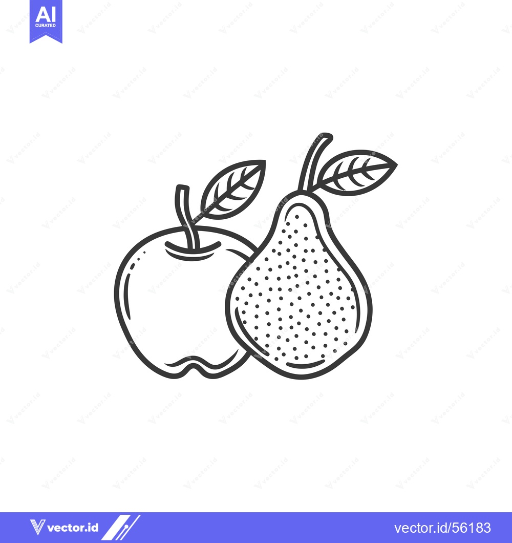 Premium Vector dari Line Drawing of an Apple and a Pear with Leaves