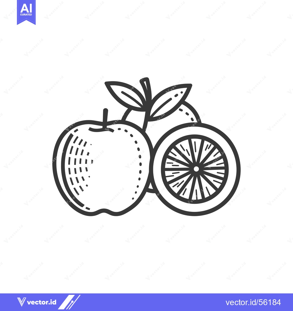 Premium Vector dari Line Drawing of an Apple and Orange Slice