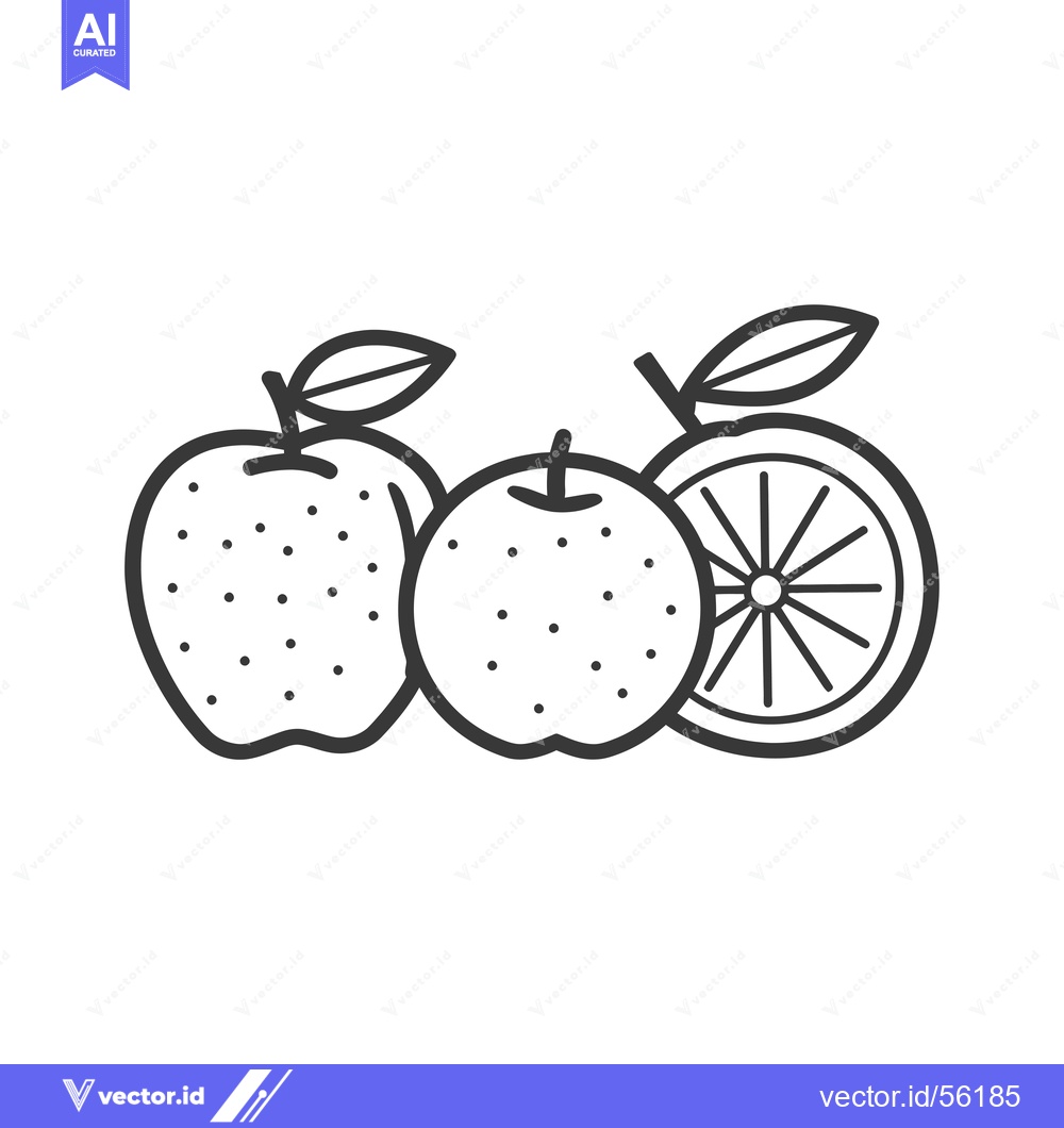 Premium Vector dari Line drawing of an apple and orange with leaves