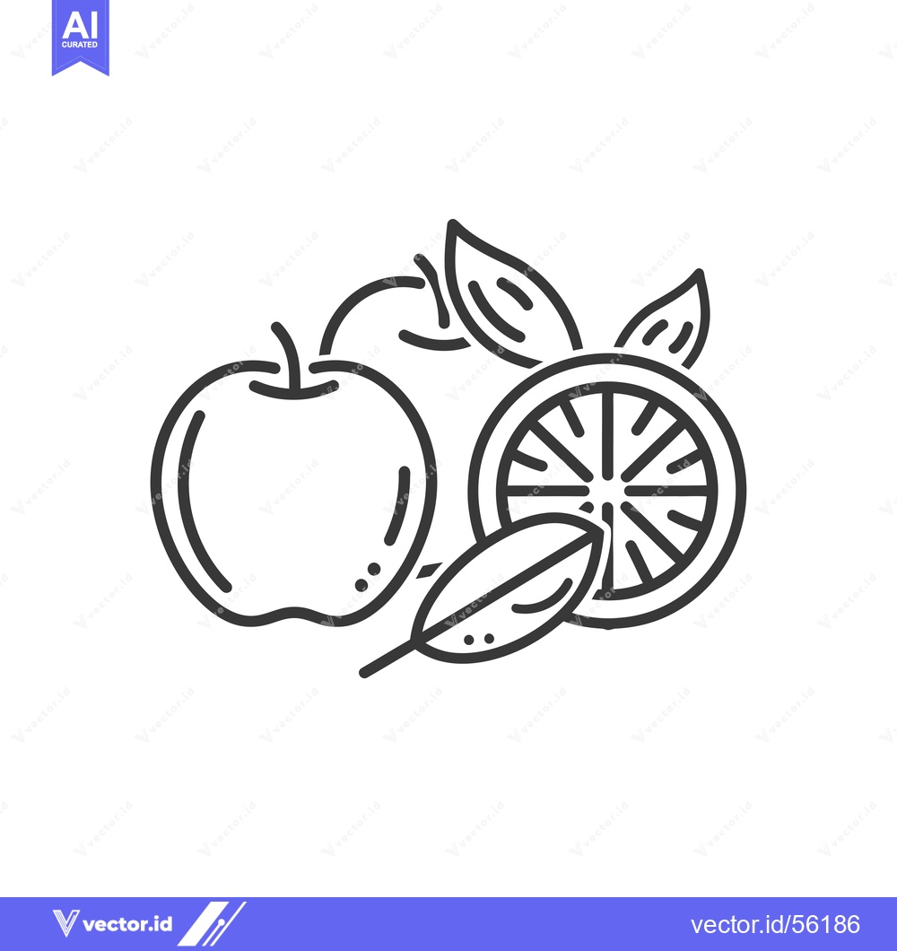 Premium Vector of Line Drawing of an Apple and Orange with Leaves