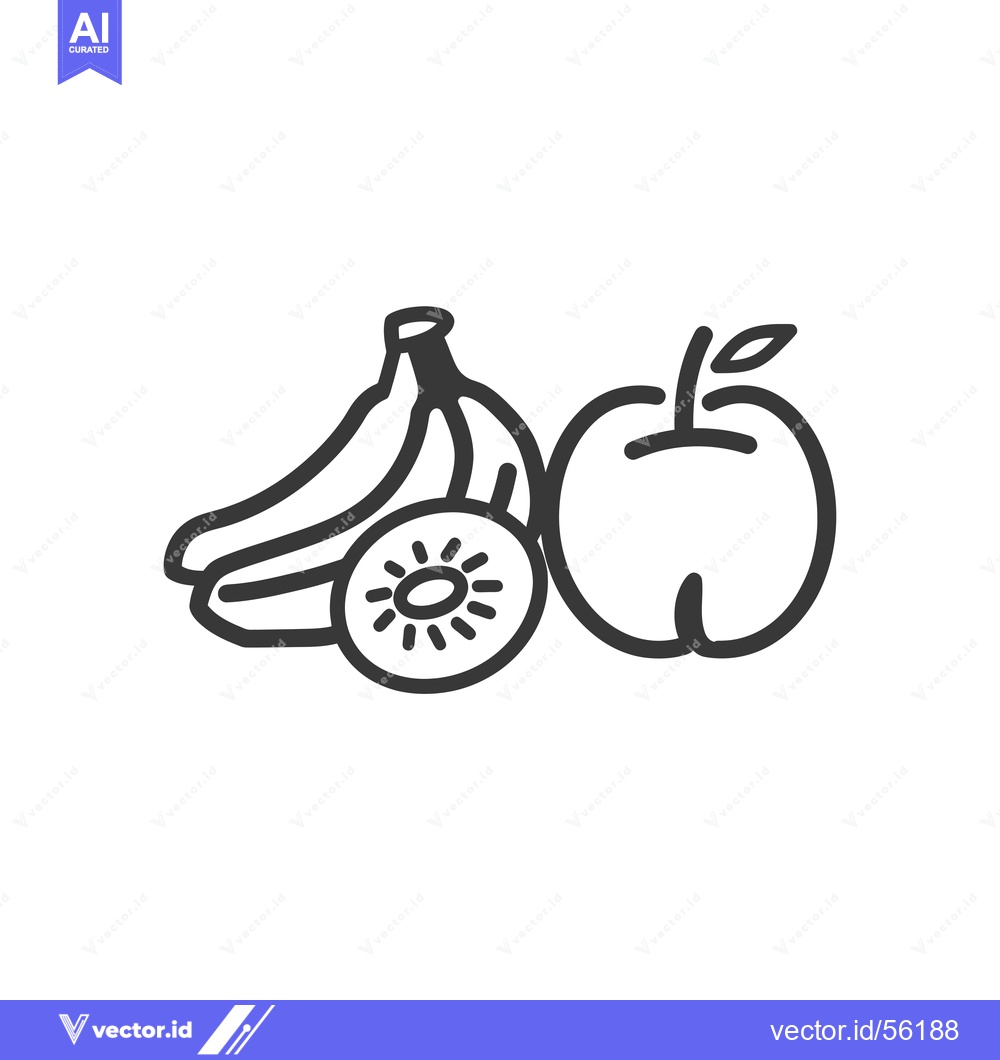Premium Vector of Line drawing of an apple, banana, and kiwi fruit