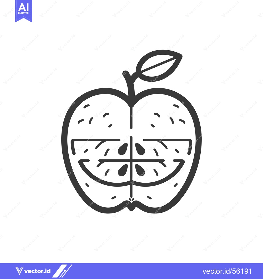 Premium Vector dari Line Drawing of an Apple Cut in Half with Seeds