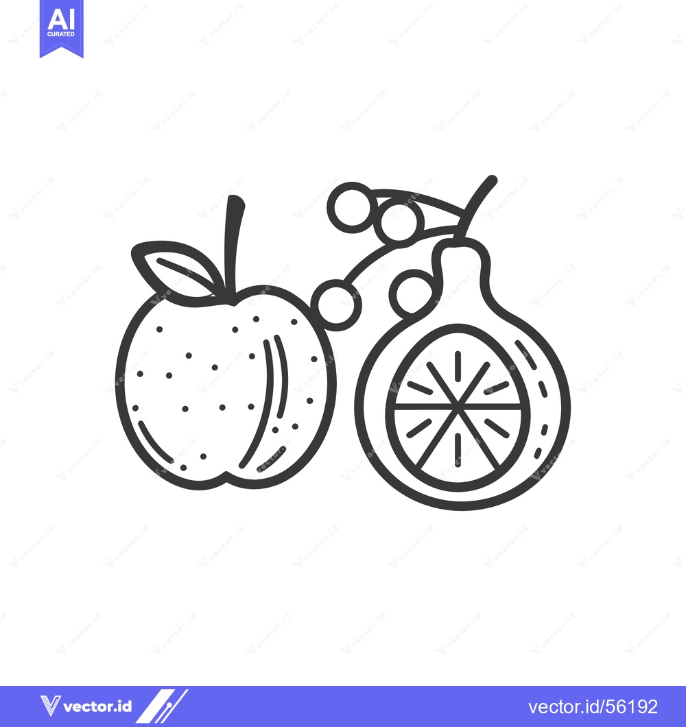 Premium Vector of Line drawing of an apple, fig, and berries