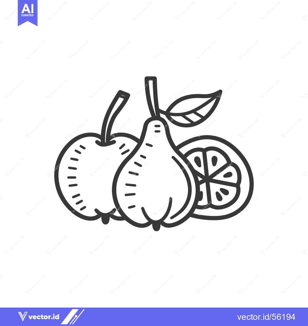 Premium Vector of Line Drawing of an Apple, Pear, and Orange Slice