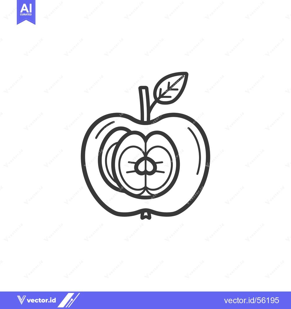 Premium Vector dari Line drawing of an apple with a leaf and its core visible