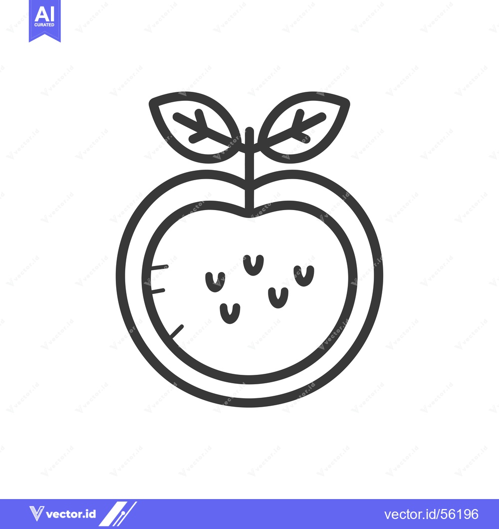 Premium Vector dari Line drawing of an apple with a leaf and seeds