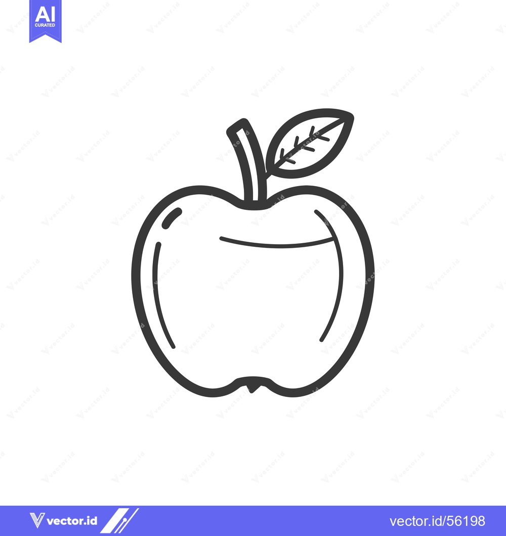 Premium Vector of Line Drawing of an Apple with a Stem and Leaf
