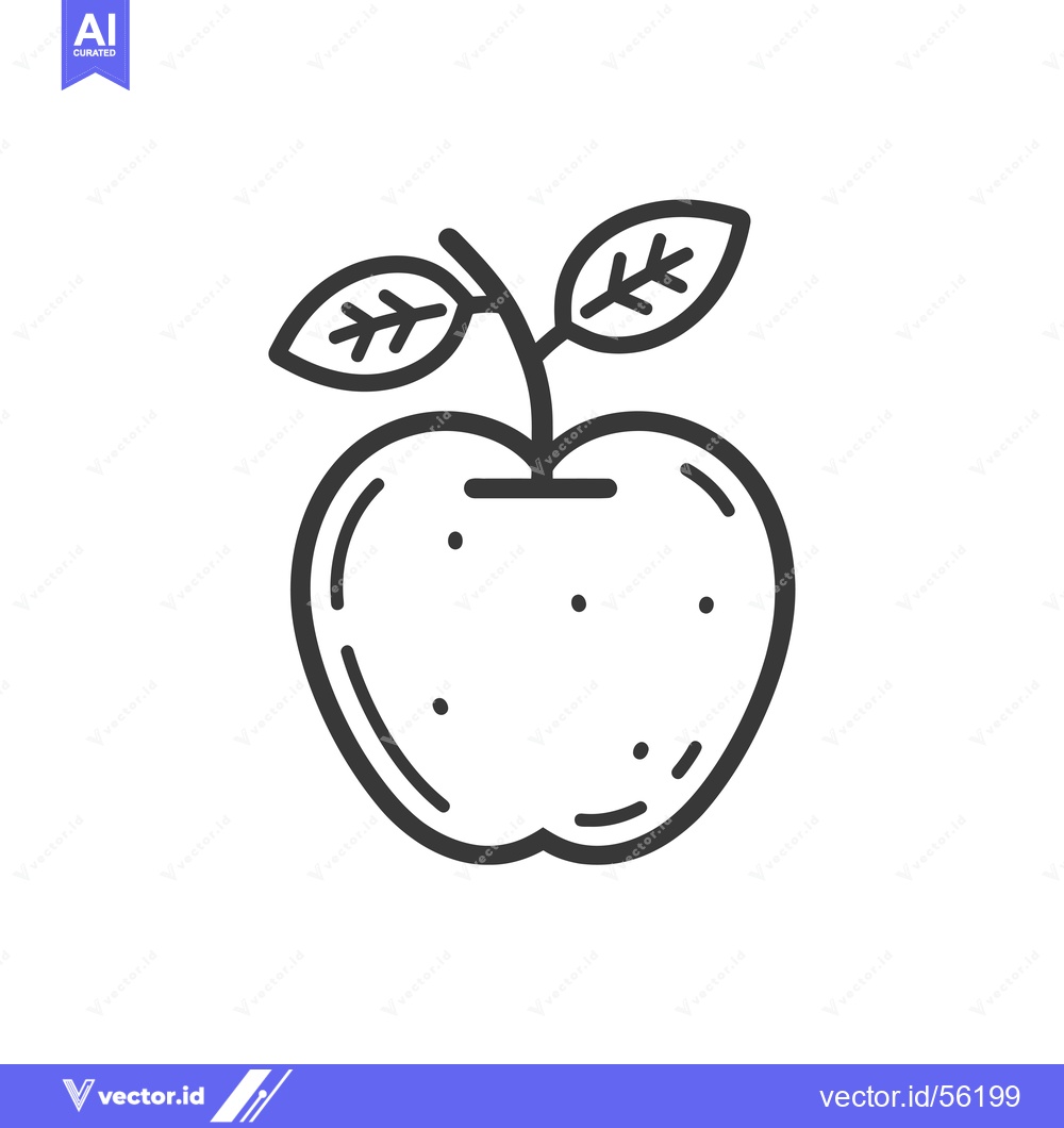 Premium Vector of Line Drawing of an Apple with a Stem and Two Leaves