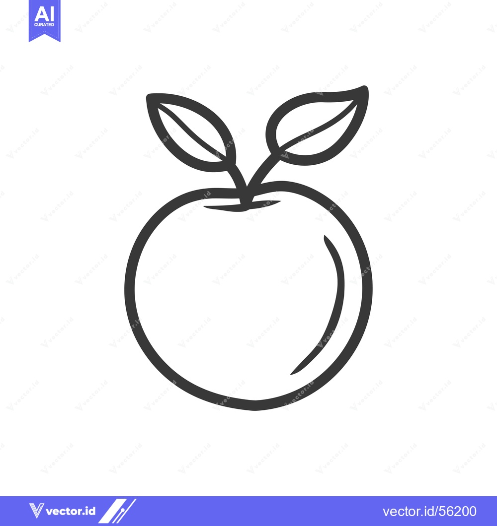 Premium Vector of Line Drawing of an Apple with a Stem and Two Leaves