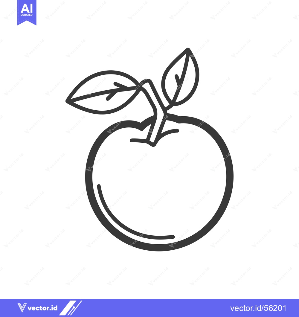 Premium Vector dari Line Drawing of an Apple with a Stem and Two Leaves