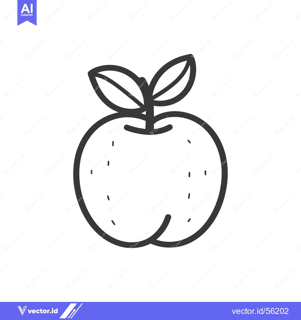 Premium Vector dari Line Drawing of an Apple with Two Leaves