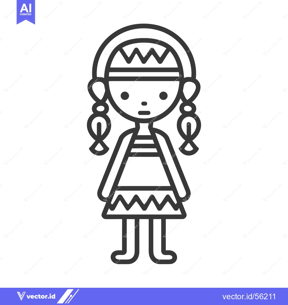 Premium Vector of Line Drawing of a Native American Girl in Traditional Clothing