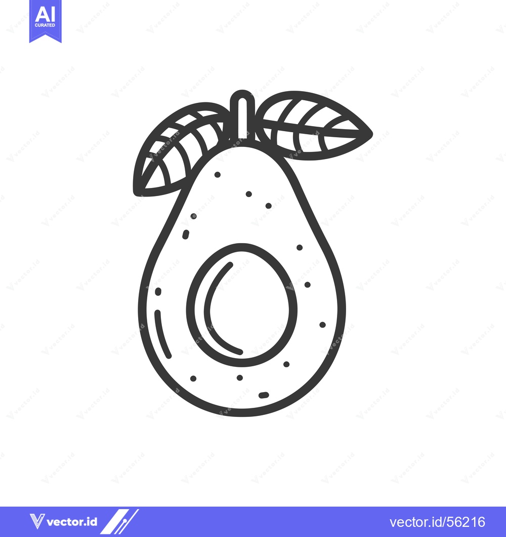 Premium Vector dari Line Drawing of an Avocado with Two Leaves