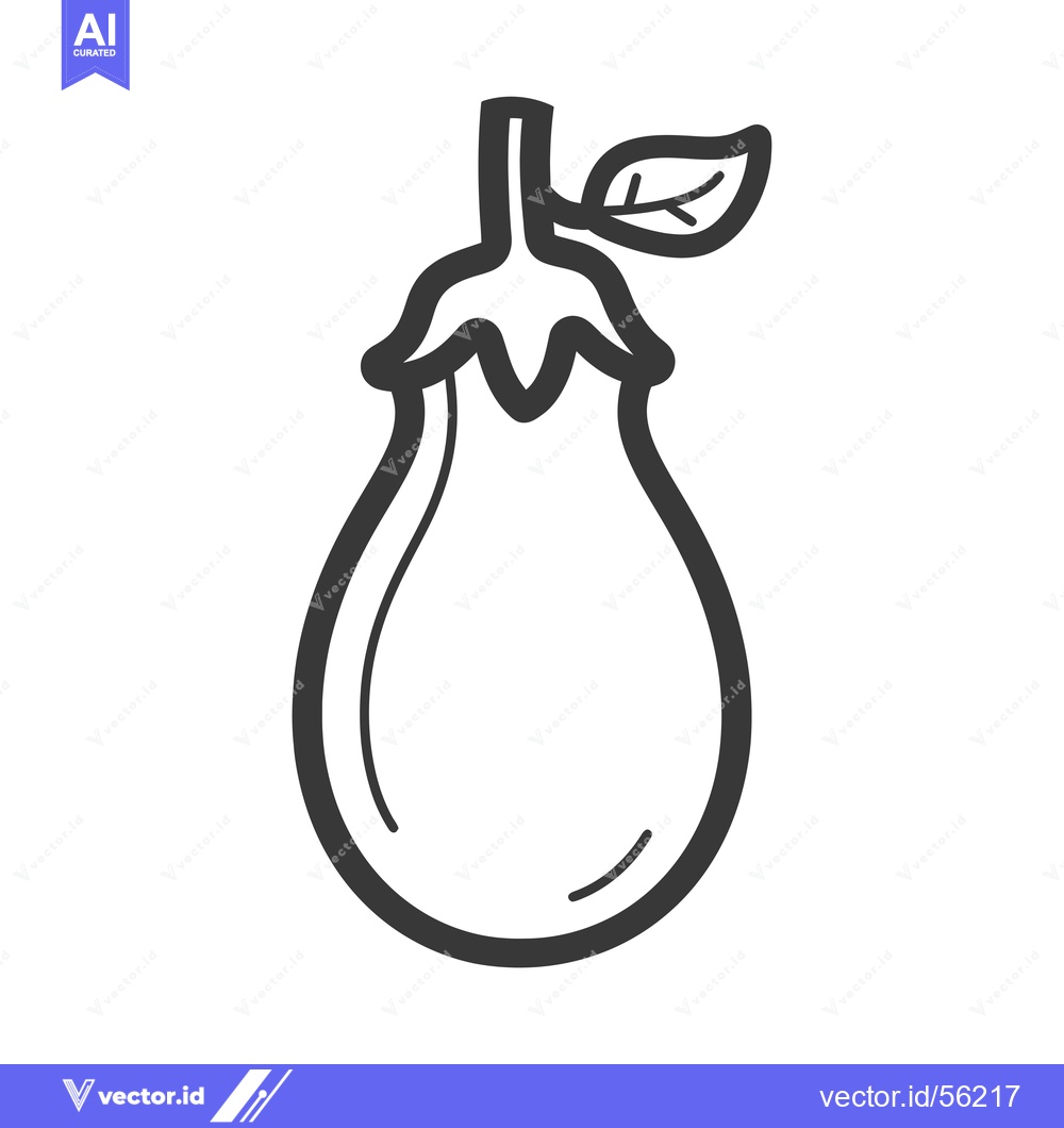 Premium Vector dari Line Drawing of an Eggplant with a Leaf