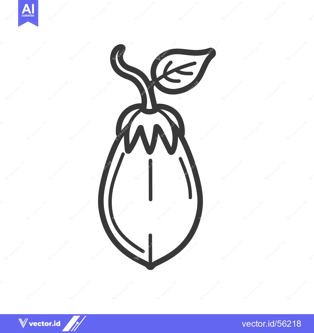 Premium Vector of Line drawing of an eggplant with a single leaf