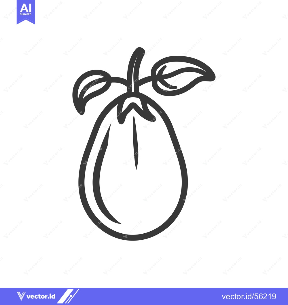 Premium Vector dari Line Drawing of an Eggplant with Leaves