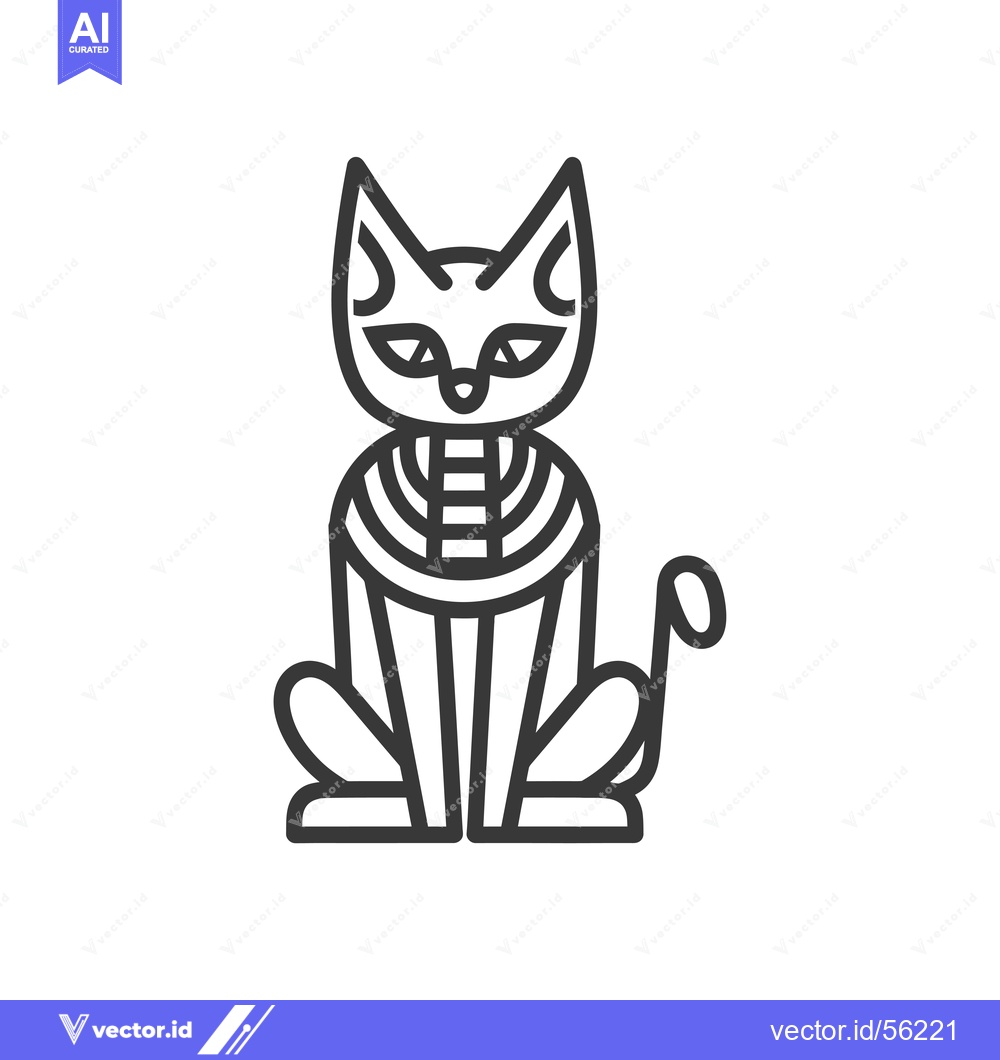 Premium Vector dari Line drawing of an Egyptian cat goddess in a sitting pose