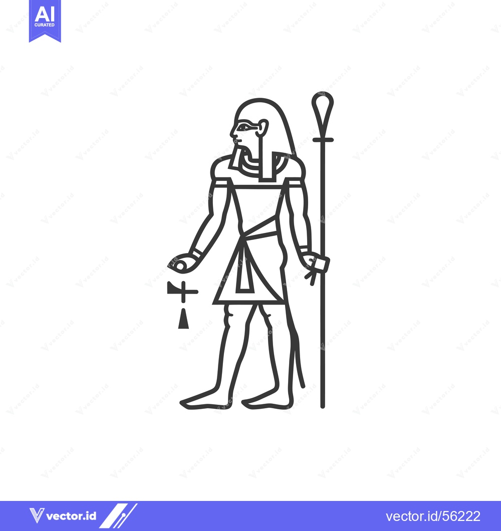 Premium Vector dari Line Drawing of an Egyptian God Holding a Staff and Ankh