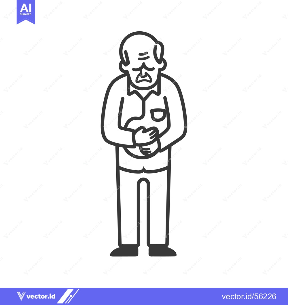 Premium Vector dari Line drawing of an elderly man clutching his stomach