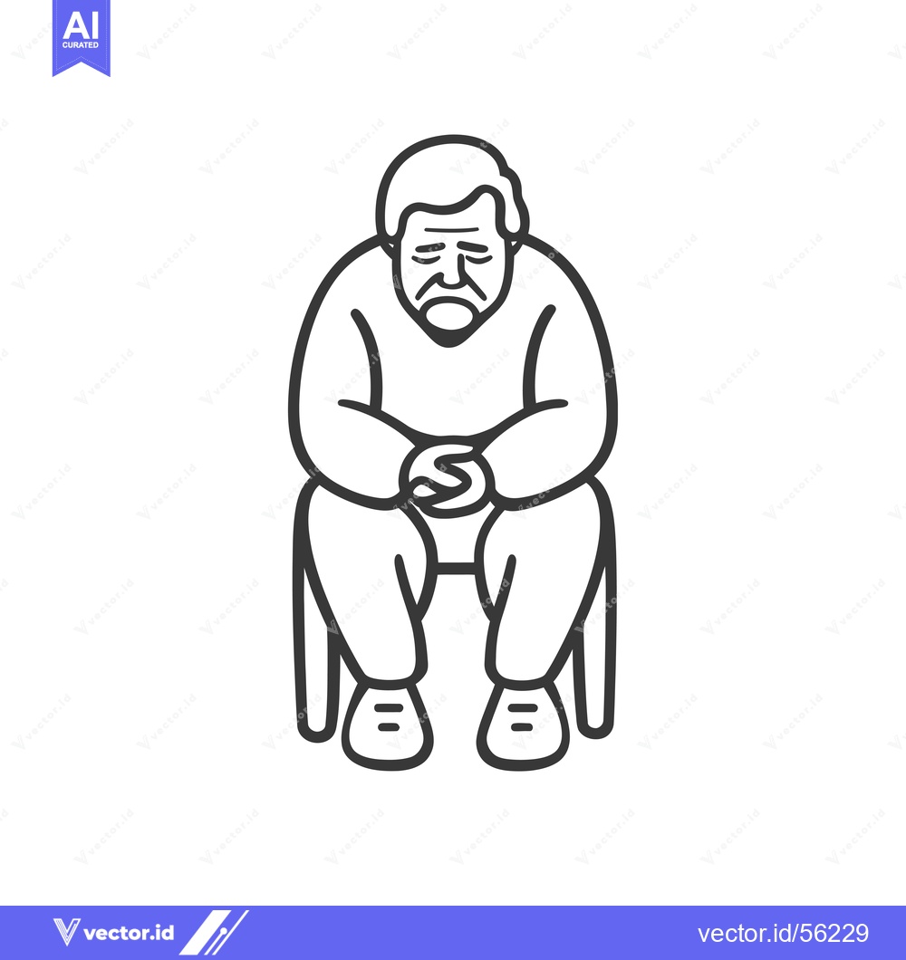 Premium Vector of Line drawing of an elderly man sitting with a sad expression