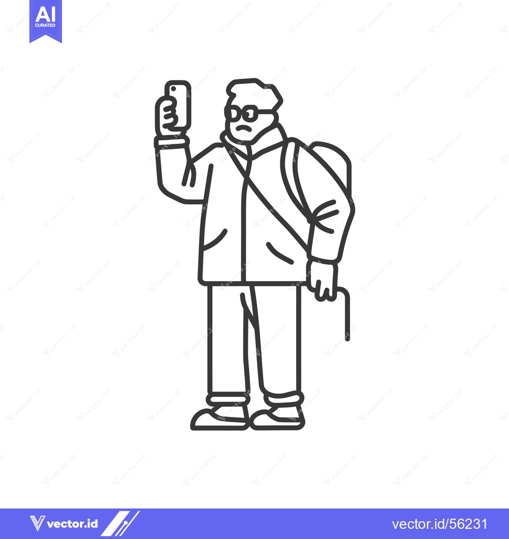 Premium Vector dari Line Drawing of an Elderly Man Taking a Selfie with a Smartphone