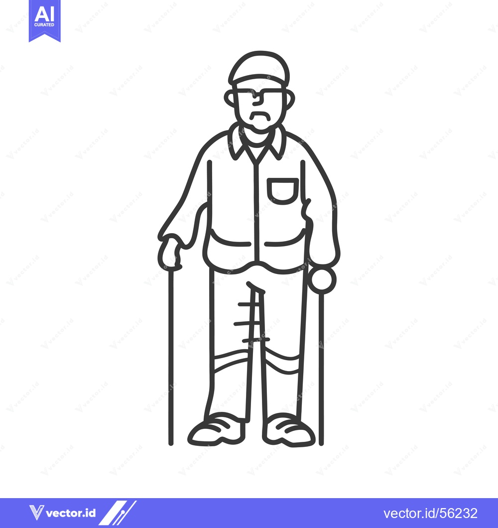 Premium Vector dari Line Drawing of an Elderly Man Using a Walking Stick