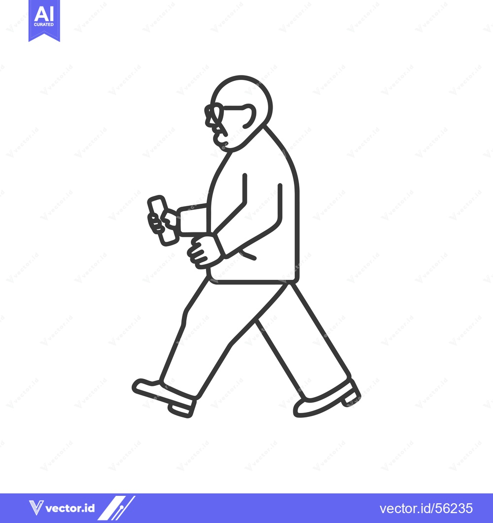 Premium Vector of Line drawing of an elderly man walking while looking at his phone