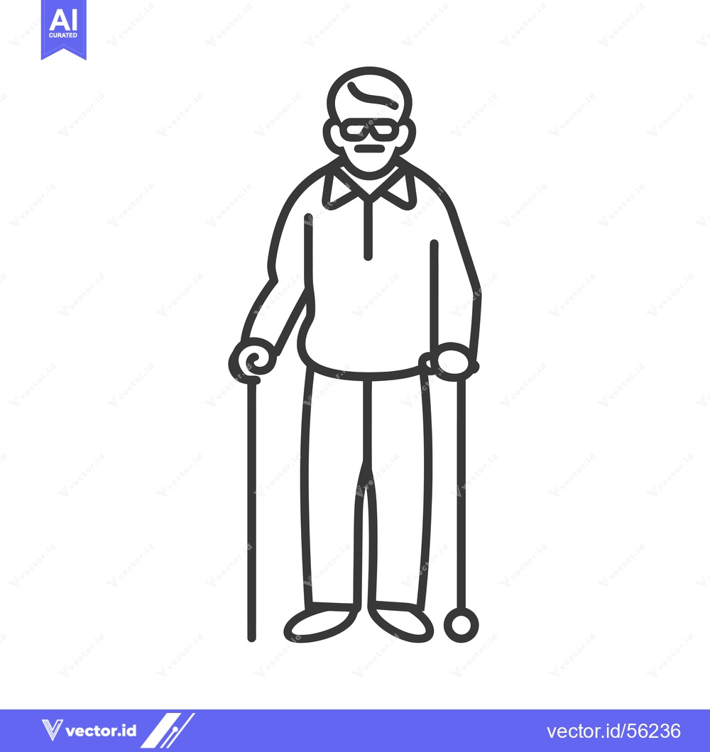 Premium Vector dari Line drawing of an elderly man walking with two canes