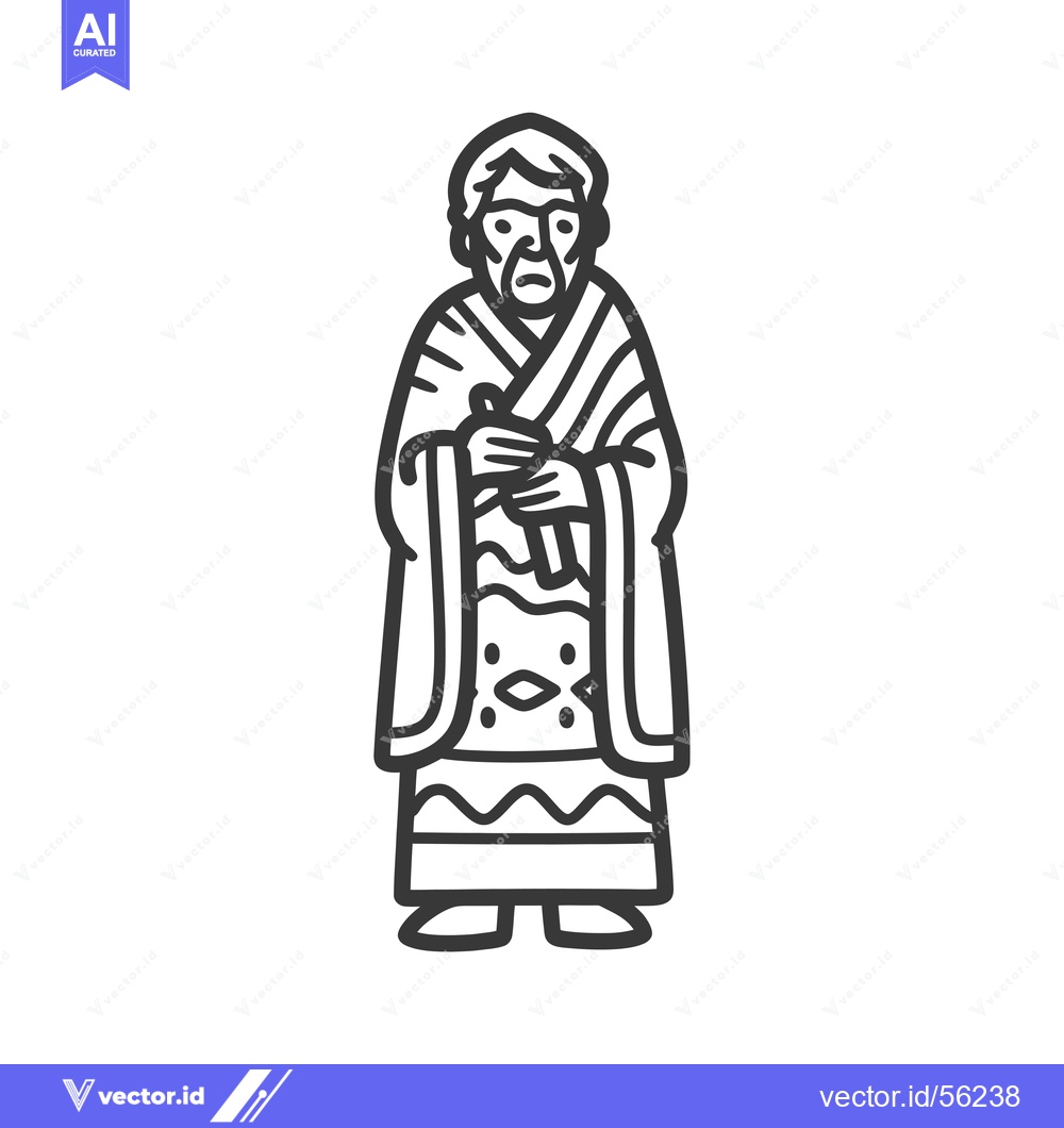 Premium Vector dari Line Drawing of an Elderly Person in Traditional Clothing