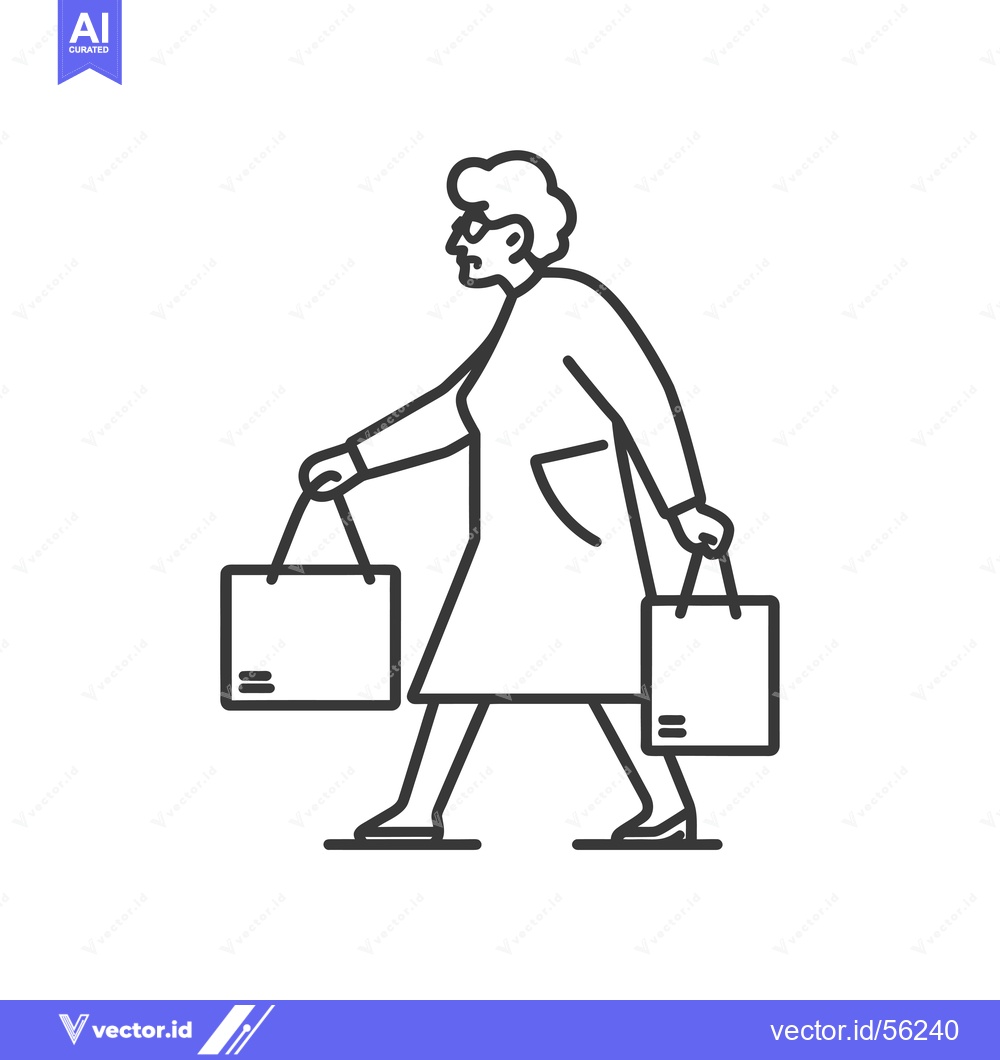 Premium Vector dari Line drawing of an elderly woman carrying shopping bags