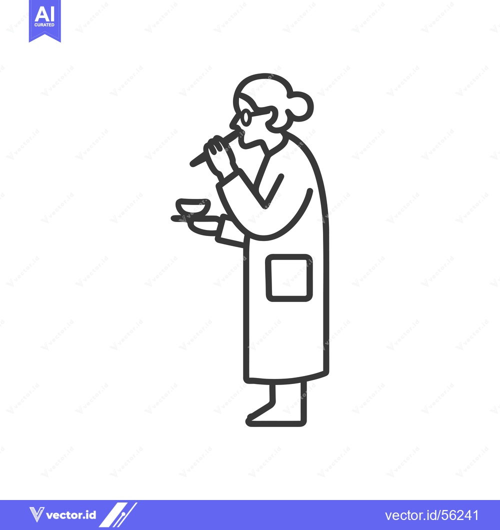 Premium Vector of Line Drawing of an Elderly Woman Eating with Chopsticks