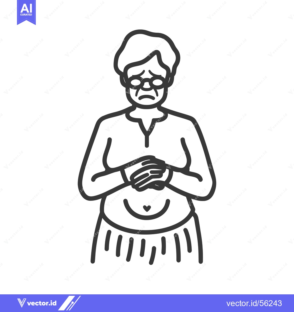 Premium Vector of Line Drawing of an Elderly Woman Holding Her Stomach in Pain