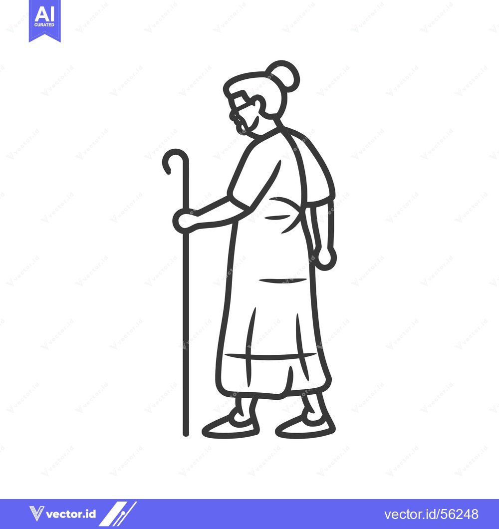 Premium Vector dari Line drawing of an elderly woman walking with a cane