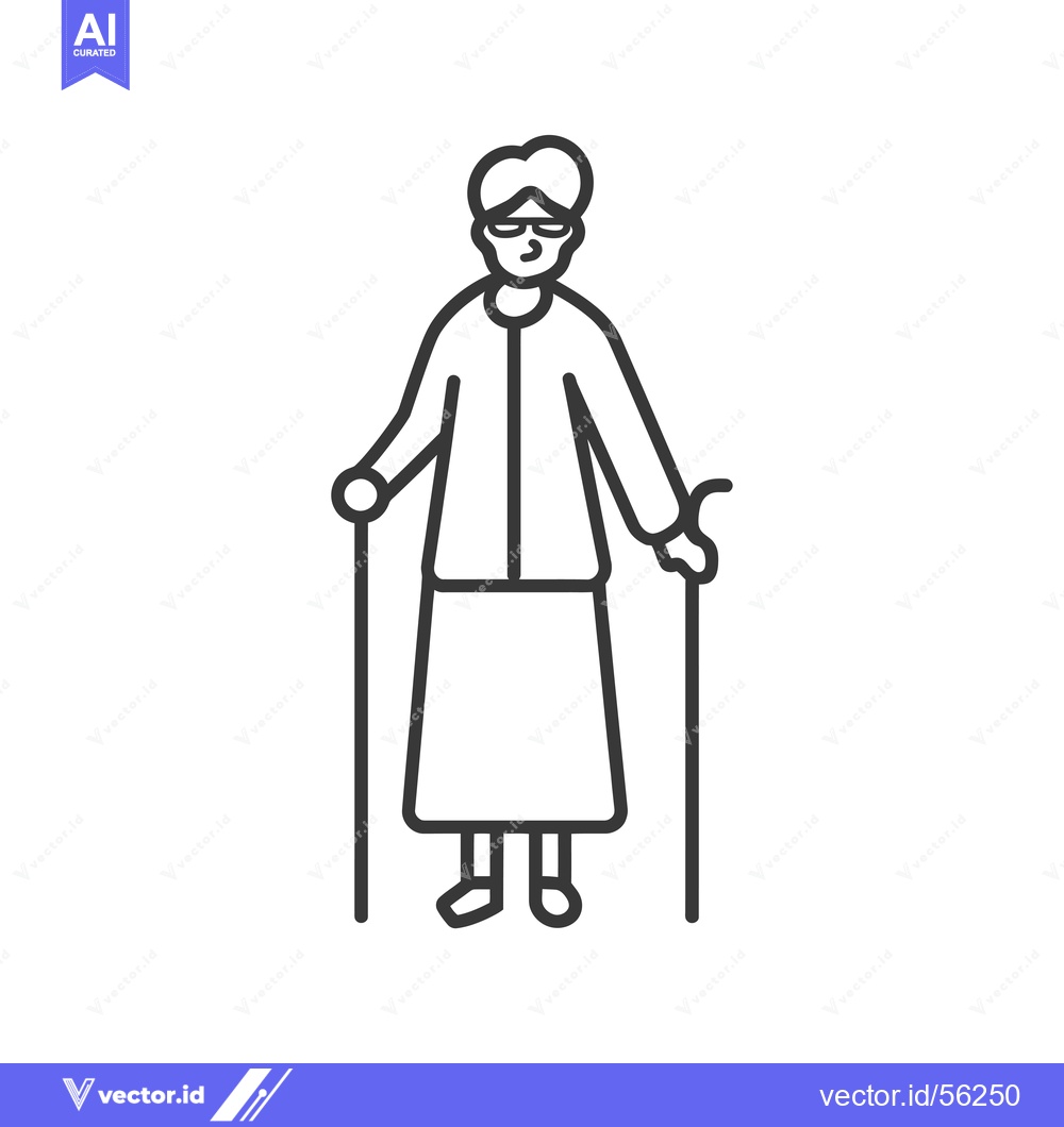Premium Vector of Line Drawing of an Elderly Woman with a Cane