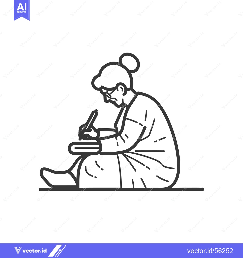 Premium Vector of Line drawing of an elderly woman writing