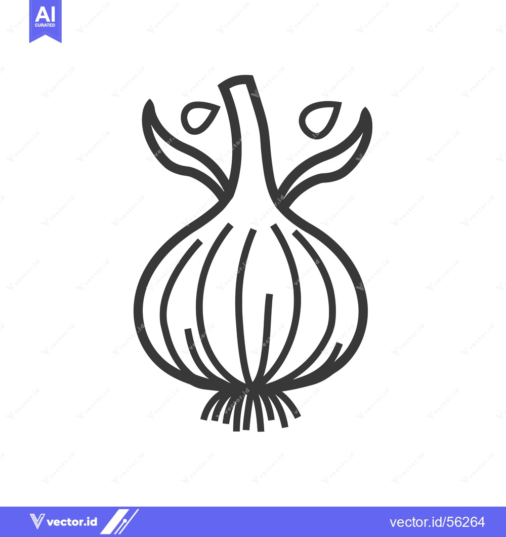 Premium Vector of Line Drawing of an Onion with Sprouts