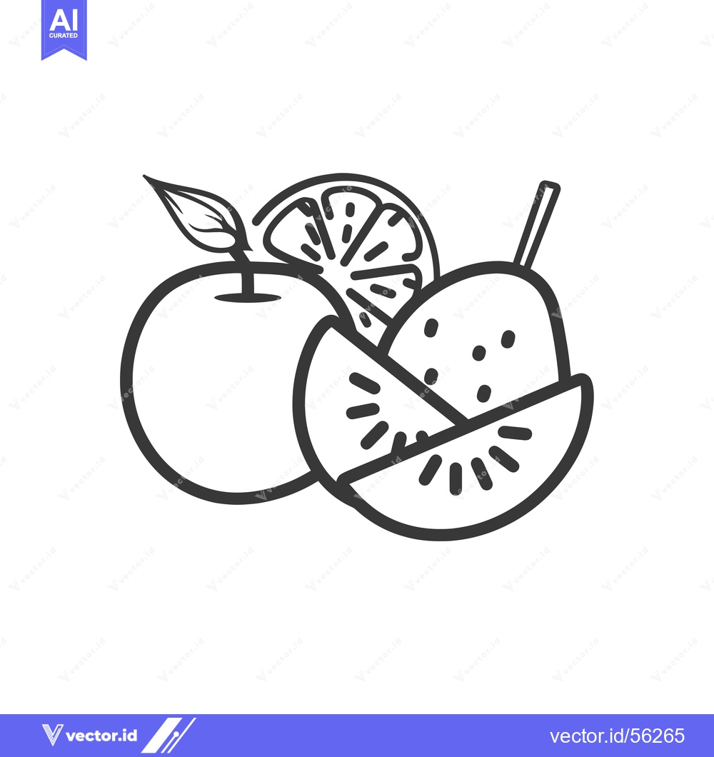 Premium Vector dari Line Drawing of an Orange, a Kiwi, and a Kiwi Slice